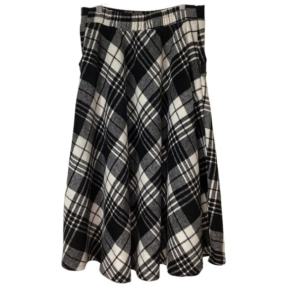 IdealSanXun Black & White Plaid Wool Blend A-Line Skirt With Pockets Size Medium - Picture 2 of 8